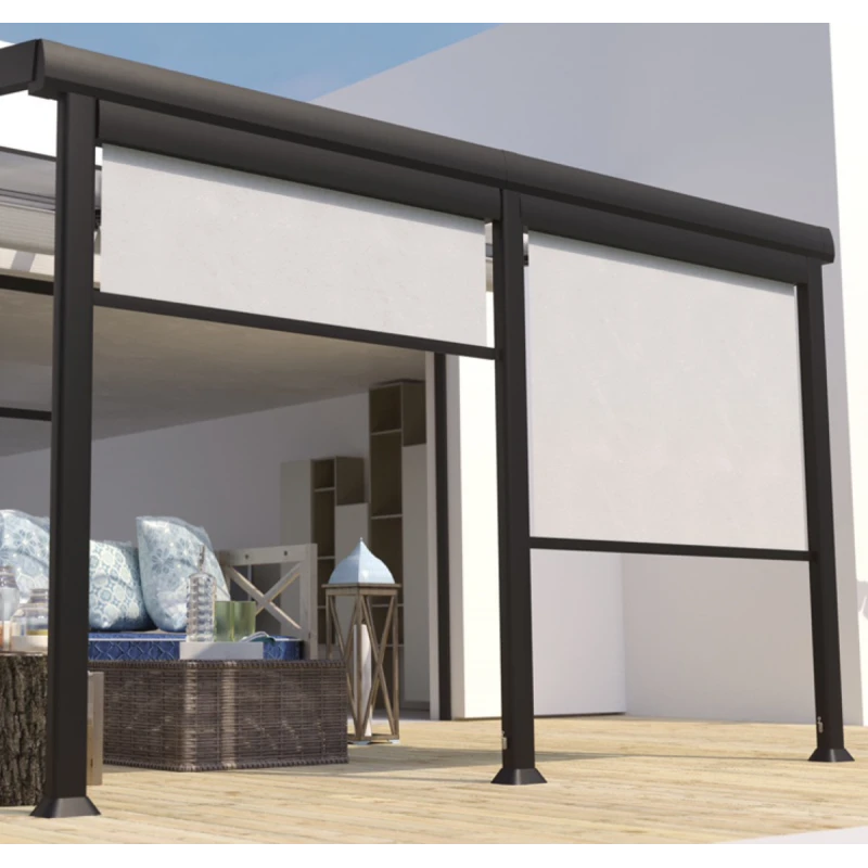 Store Brise-soleil Frontal 2m En Textilène Gris Perle Pour Pergola Adossée Athezza - Couleurs Du Monde