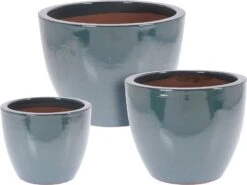 Pots En Céramique Bleu Vitrée X3